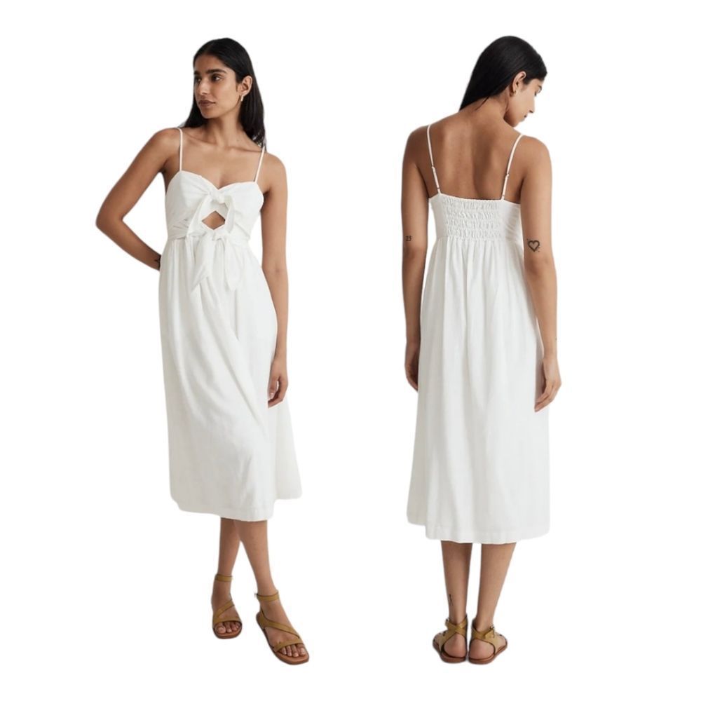 Madewell White Midi Sundress with Front Tie